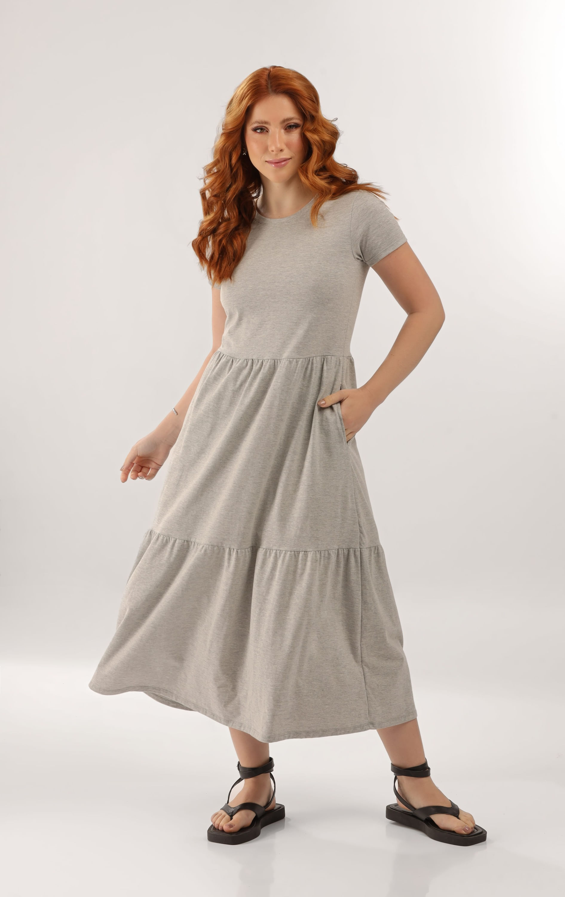 Vestido Marias Longo em Algodão (Cinza) Just Basic - Imagem 8